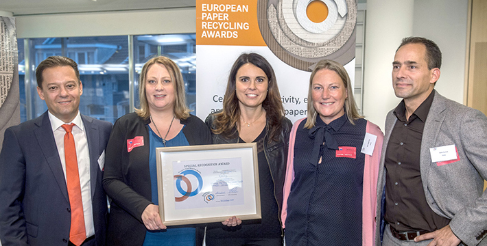 Essity received an honorary mention at the European Paper Recycling Awards held by the European Parliament for its work on Tork PaperCircle&trade; (photo)